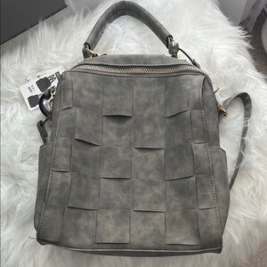 Gray Woven Leather Backpack